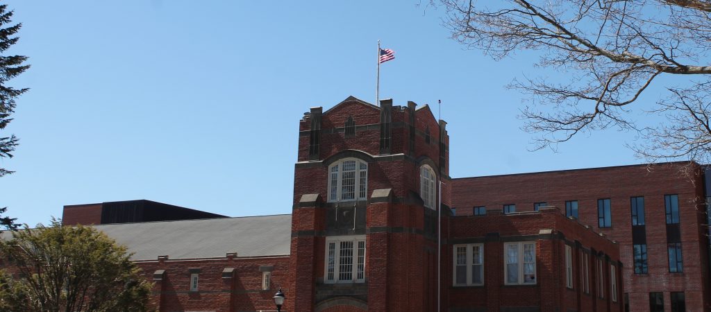 U.S. Flag raised on top of Hawley Armory, the location of UConn's Office of Veterans & Military Programs.